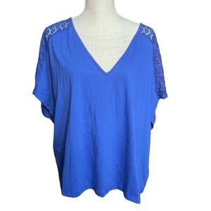 NWT Shein Frenchy Curve Lace Shoulder Blue Shirt